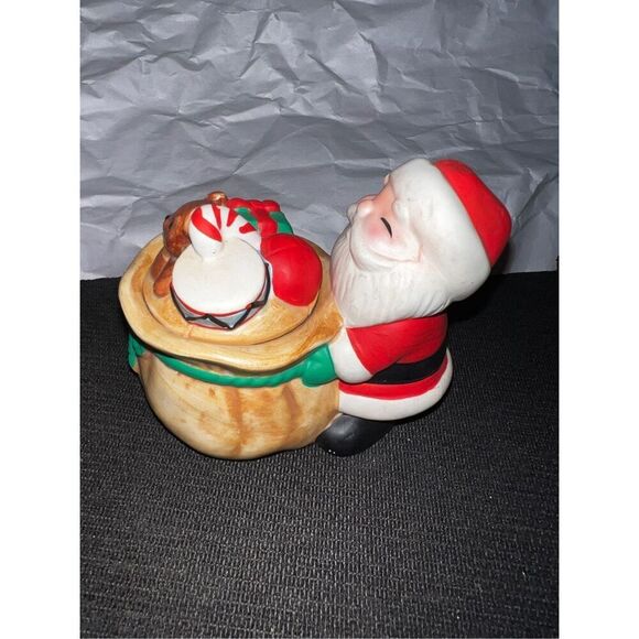 Ceramic Christmas Trinket Box R. Dakin Santa Claus. Santa with Sack of Toys w/Li - Picture 3 of 6